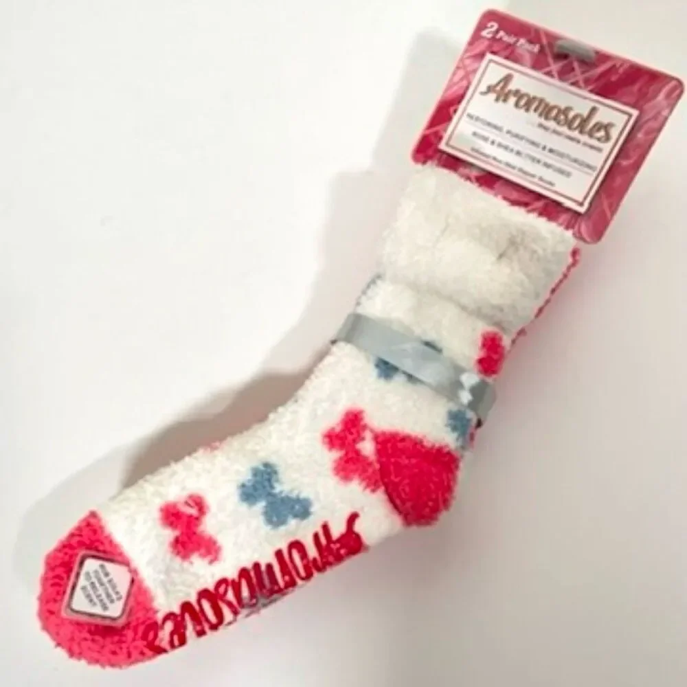 NWT Aromasoles 2 Pair Pack Rose & Shea Butter infused Non Skid Slippers Socks
